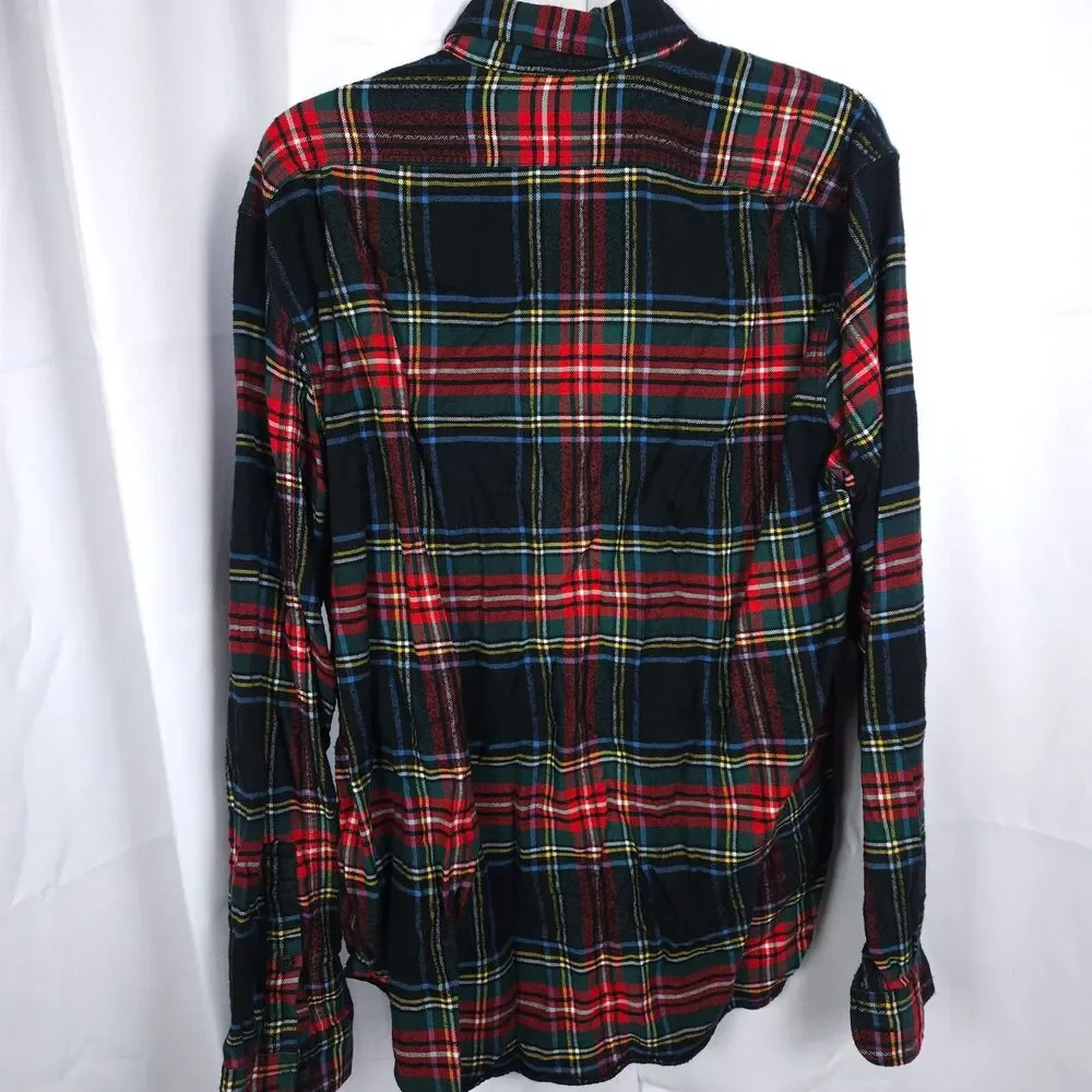 J. Crew Red‎ Blue Green Plaid Flannel Long Sleeve Button-Down Men's Large